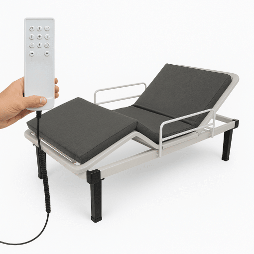 cama hospitalar articulada motorizada solteiro vista frontal com estrutura em aço e controle remoto