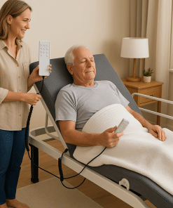 controle remoto de cama motorizada sendo operado por mão