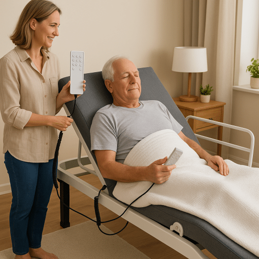 controle remoto de cama motorizada sendo operado por mão